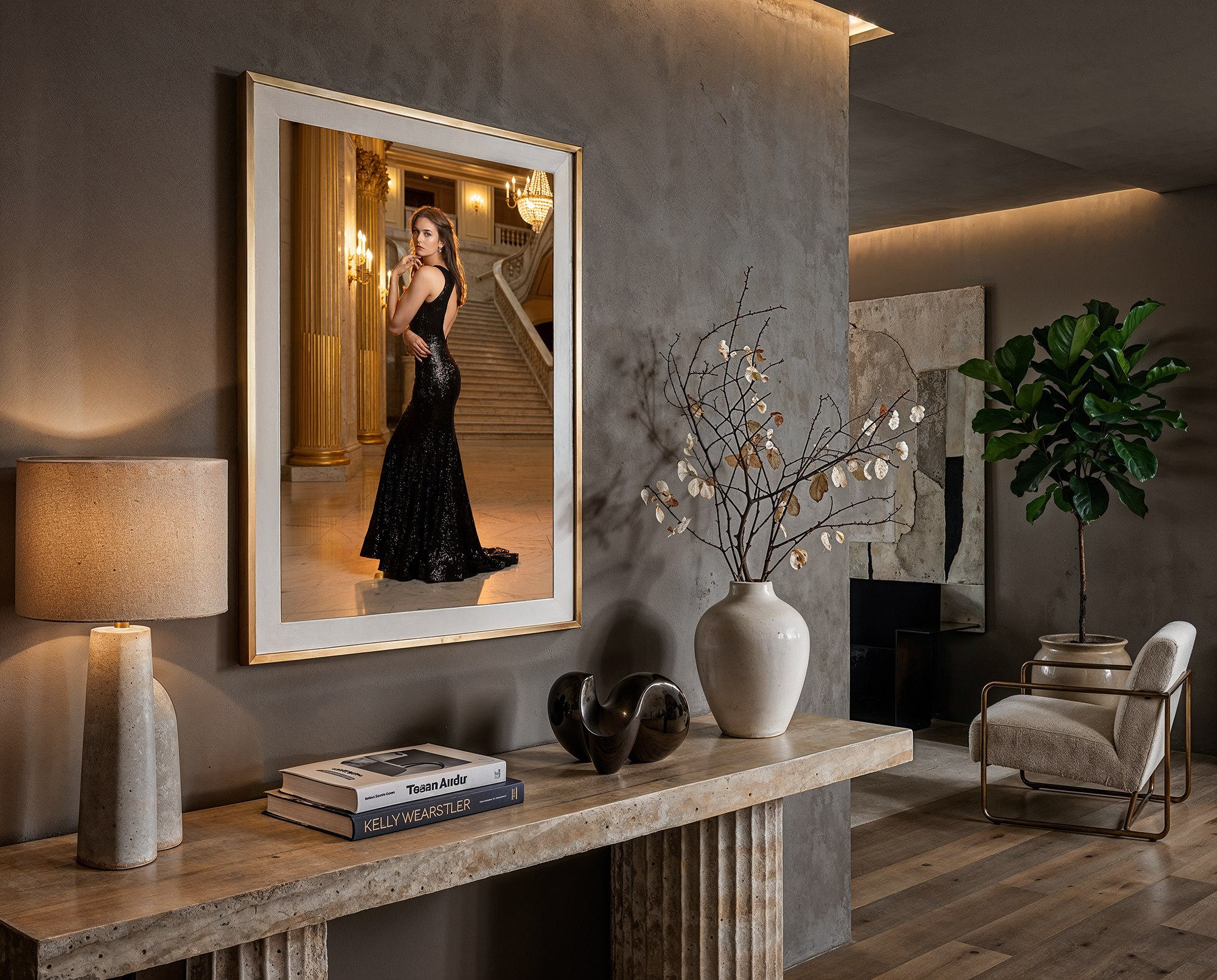 A FUZEd portrait framed and hanging on a real home wall